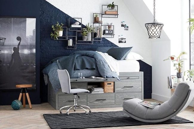 Navy Blue Angled Bedroom