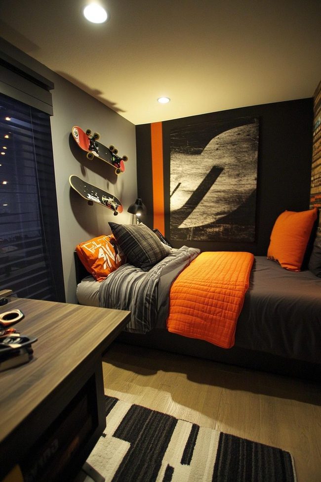Gray Walls With Skateboard Art