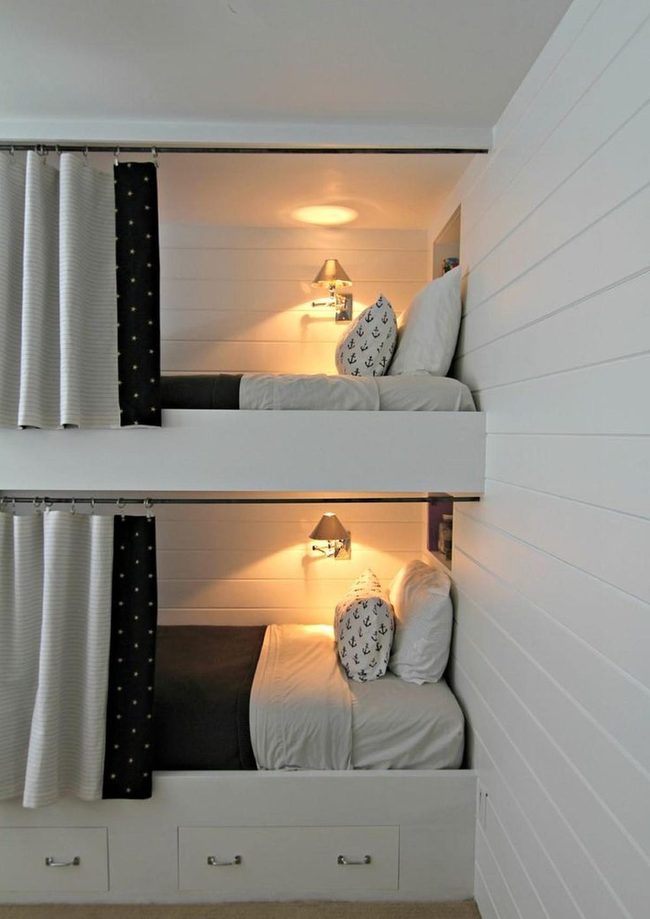 White Wood Bunks, Black Patterns