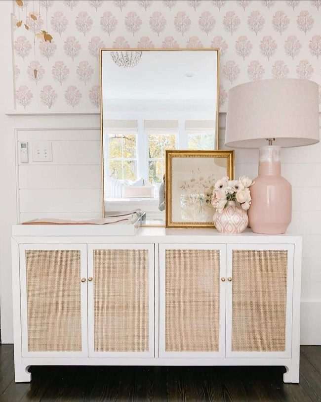 Pink Floral Nursery With Woven Storage
