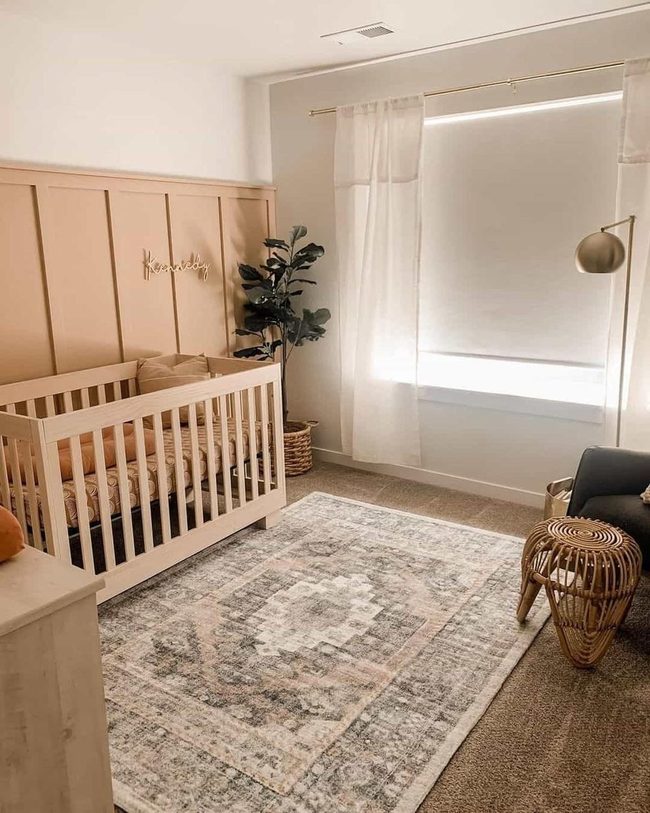 Natural Wood Crib, Beige Walls