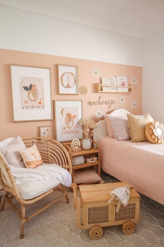 Peach Walls, Wicker Seating, Dried Botanicals