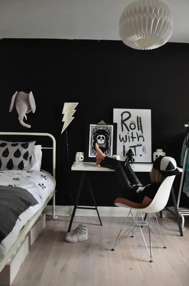 Black Walls With Wooden Warmth