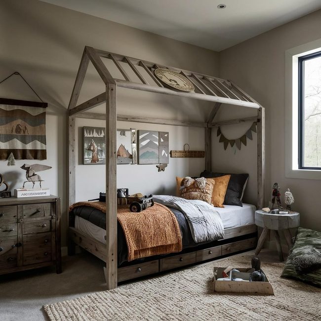 Deep Earth Tones Cabin Sleeping Quarters