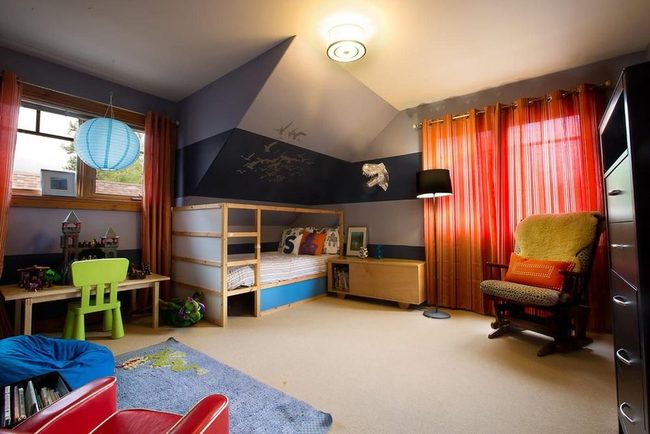 Orange Curtains, Blue Bird Walls