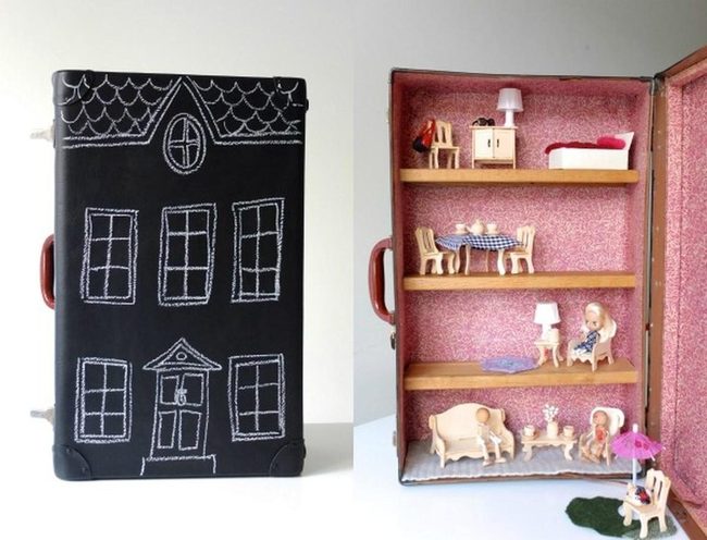 Black Suitcase Dollhouse With Pink Interior