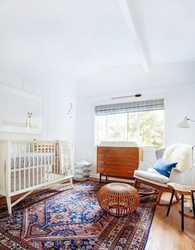 White Walls, Wooden Warmth, Rainbow Rugs