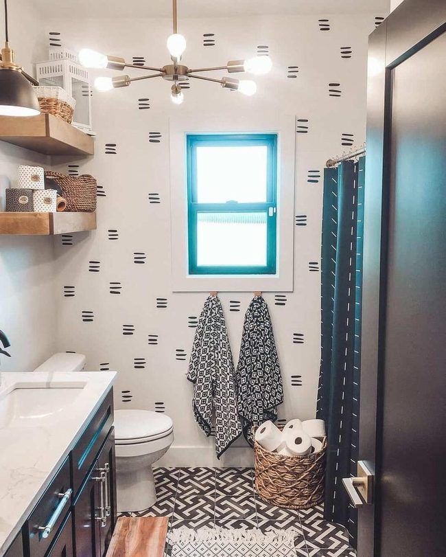 Teal Window With Patterned Walls