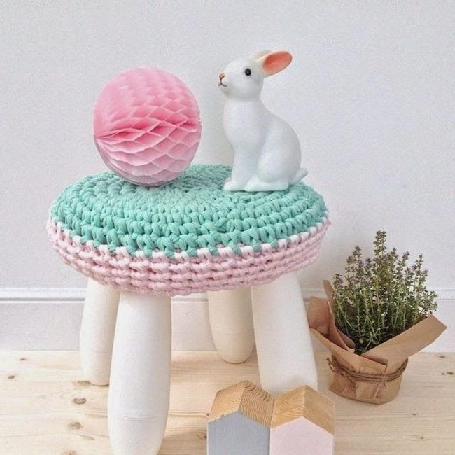 Mint Cushioned Stool With Pink Accents