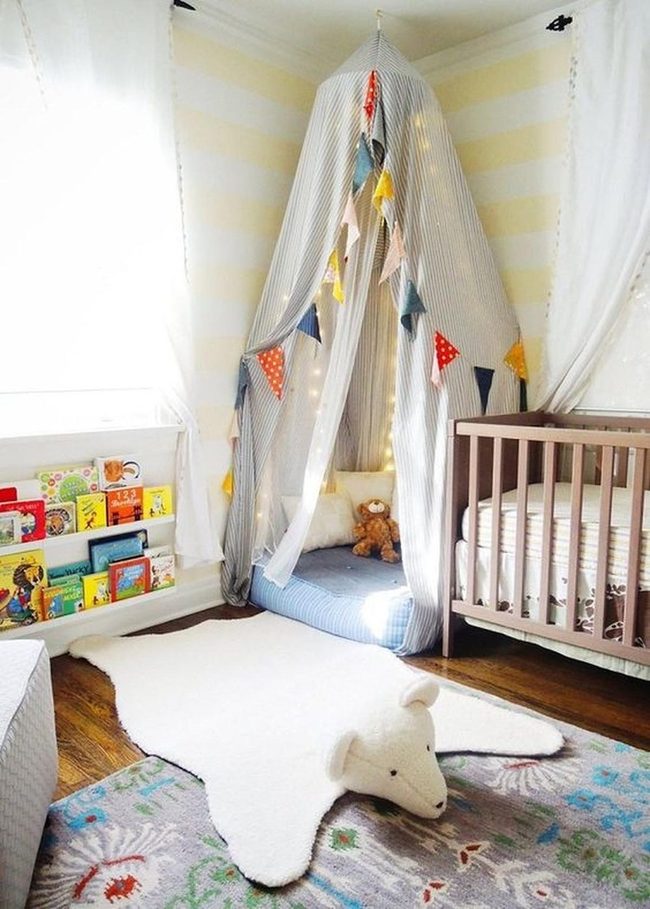 Yellow Striped Nursery with Tent Hideaway