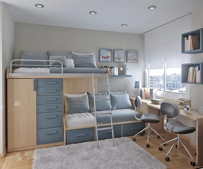 Loft Bed Blue Compact Efficiency