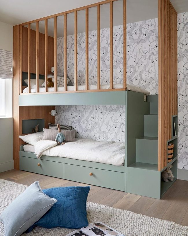 Lofted Bed With Botanical Accents