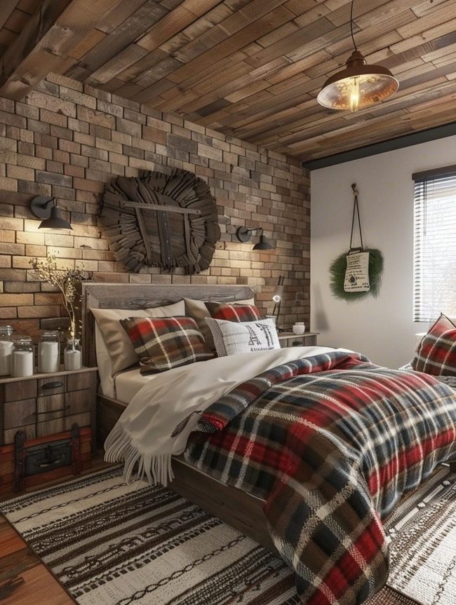 Plaid Bedding Farmhouse Bedroom