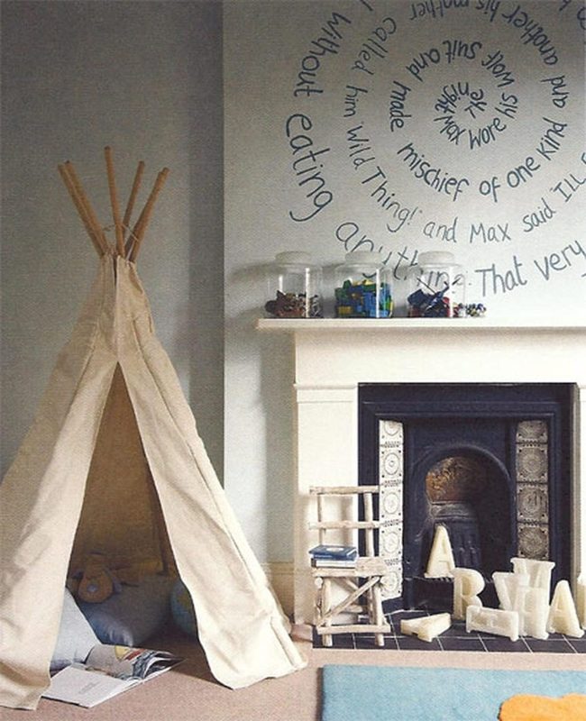 Black Fireplace, Playful Blue Words