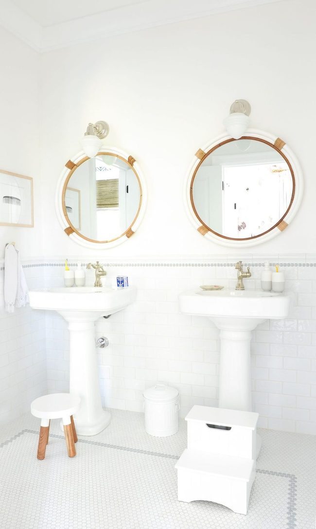 Lifesaver Mirrors White Tile Bathroom