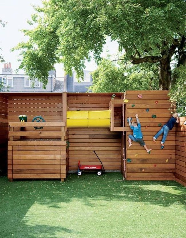 Yellow-Paneled Wooden Climbing Structure