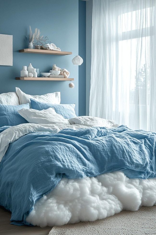 Pale Blue Boho Girl'S Sleeping Quarters