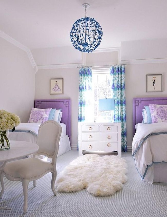 Purple Headboards With Blue Sphere Light