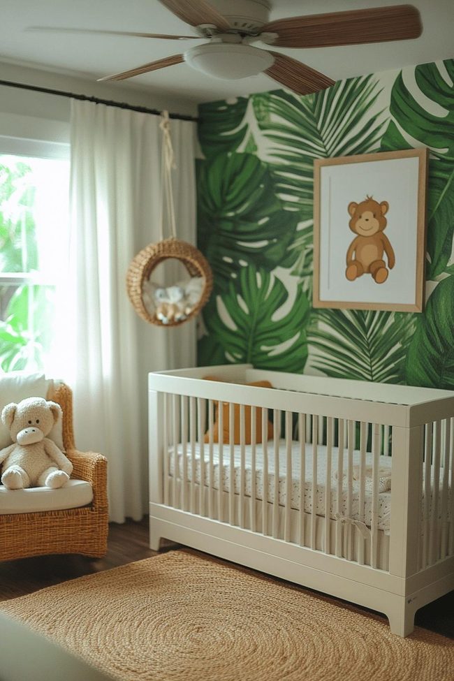 Vintage Contemporary Nursery With Palm Prints