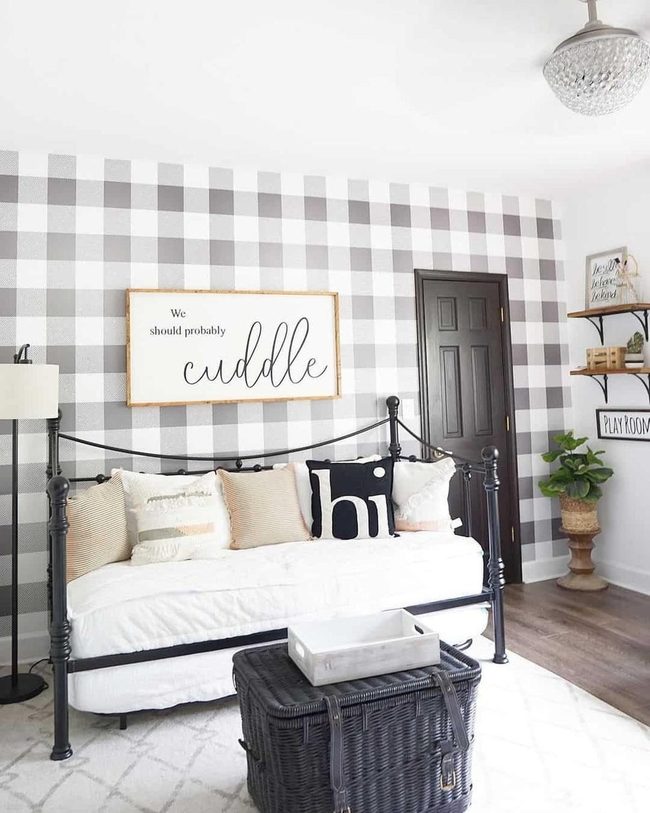 Plaid Walls, Modern Curves, Natural Storage