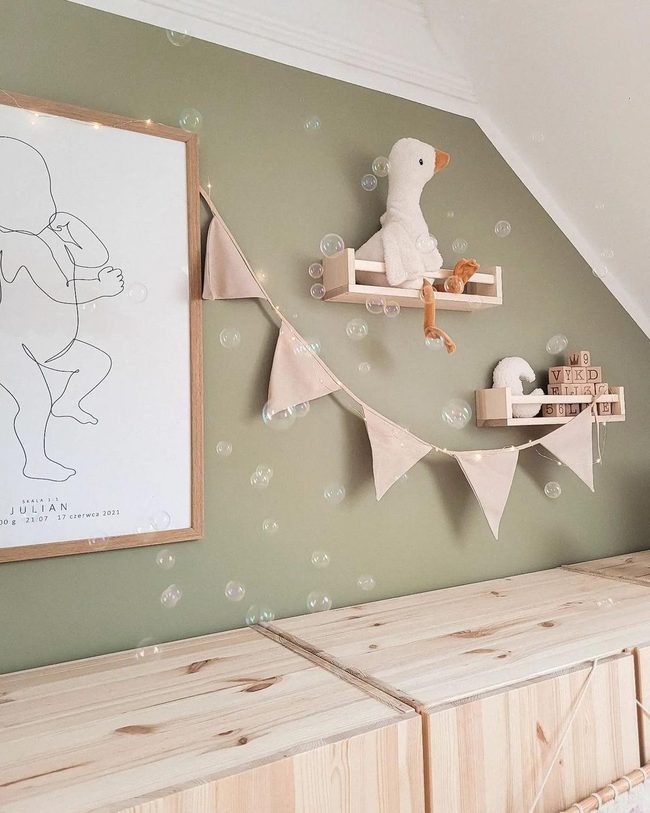 Soft Green Nursery With Floating Bubbles