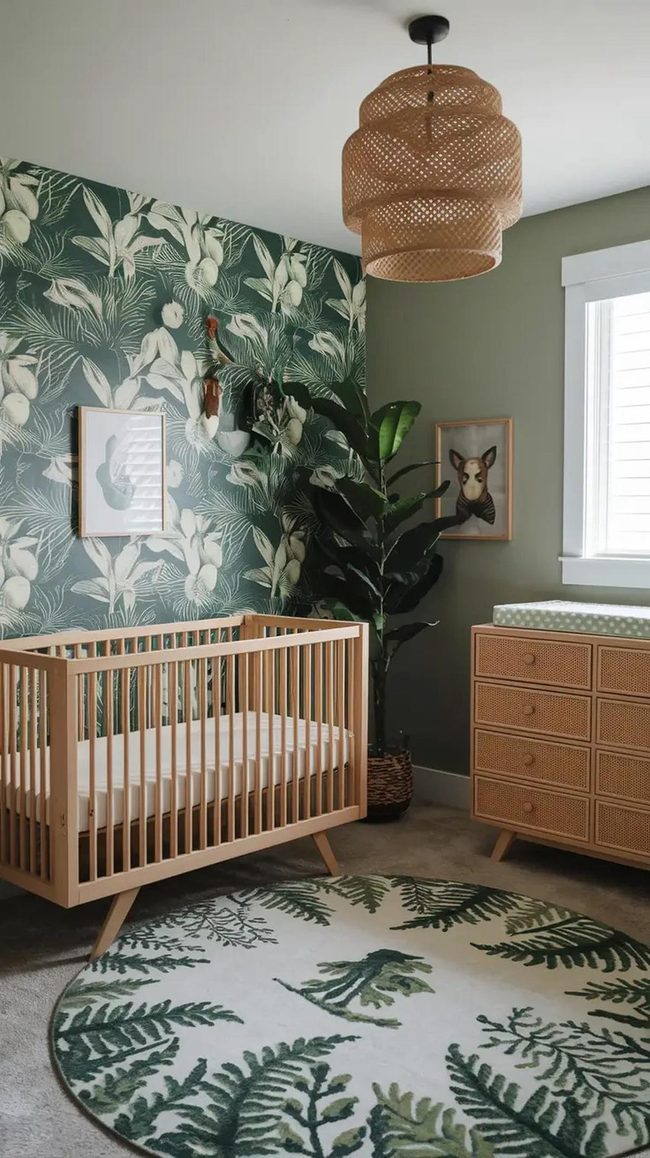 Sage Green Nursery With Natural Wood