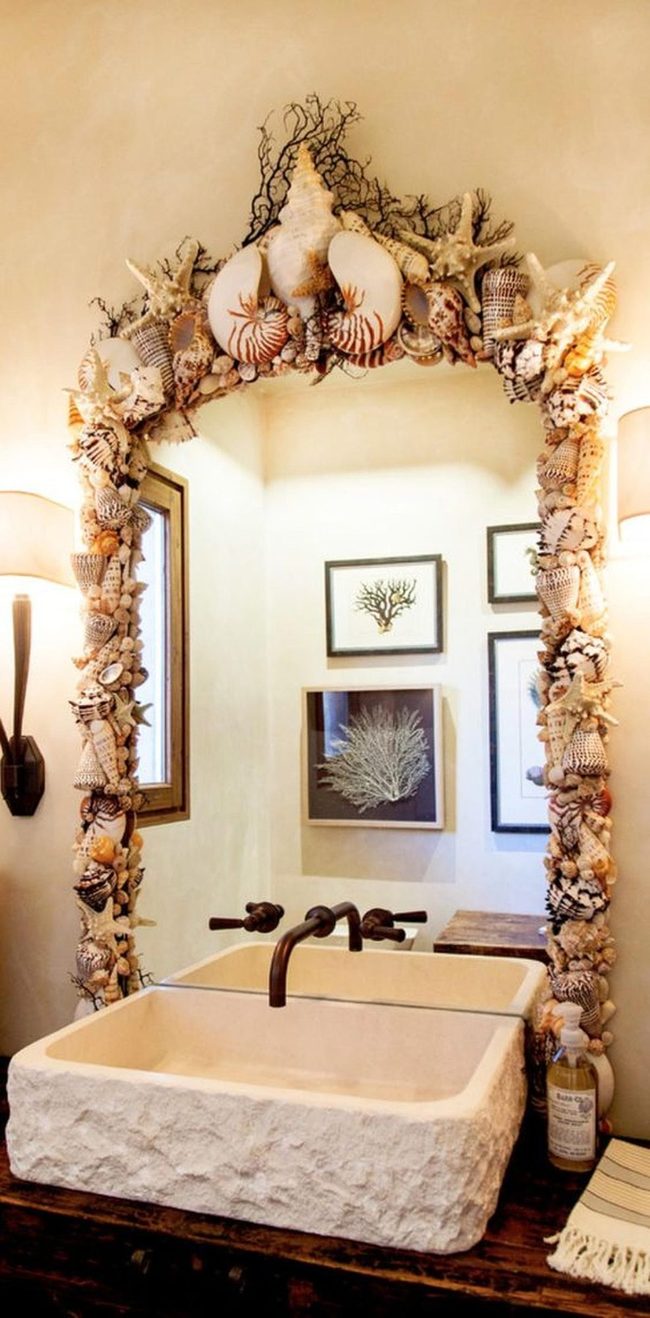 Seashell Mirror Frame Beach Bathroom
