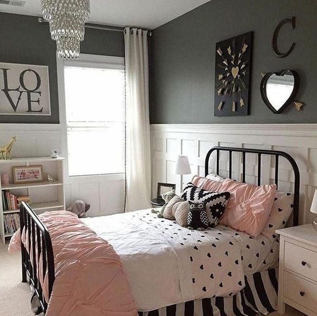 Black, White, Pink Teen Bedroom
