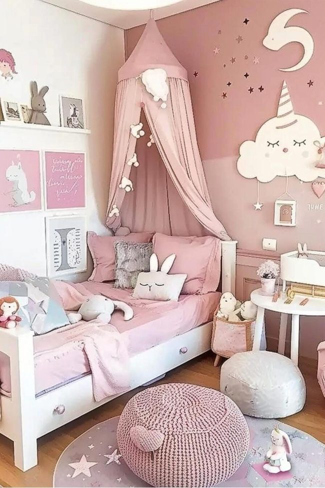 Pink Floral Canopy Toddler Room