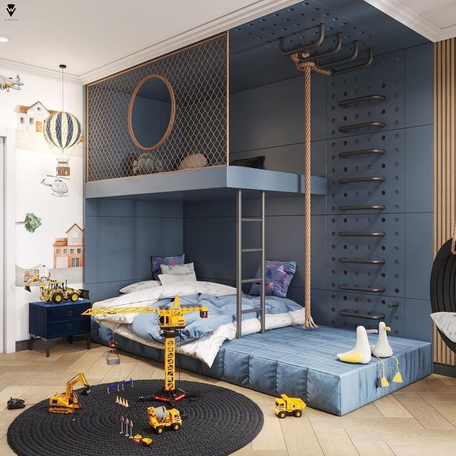 Navy Loft With Built-In Climbing Wall