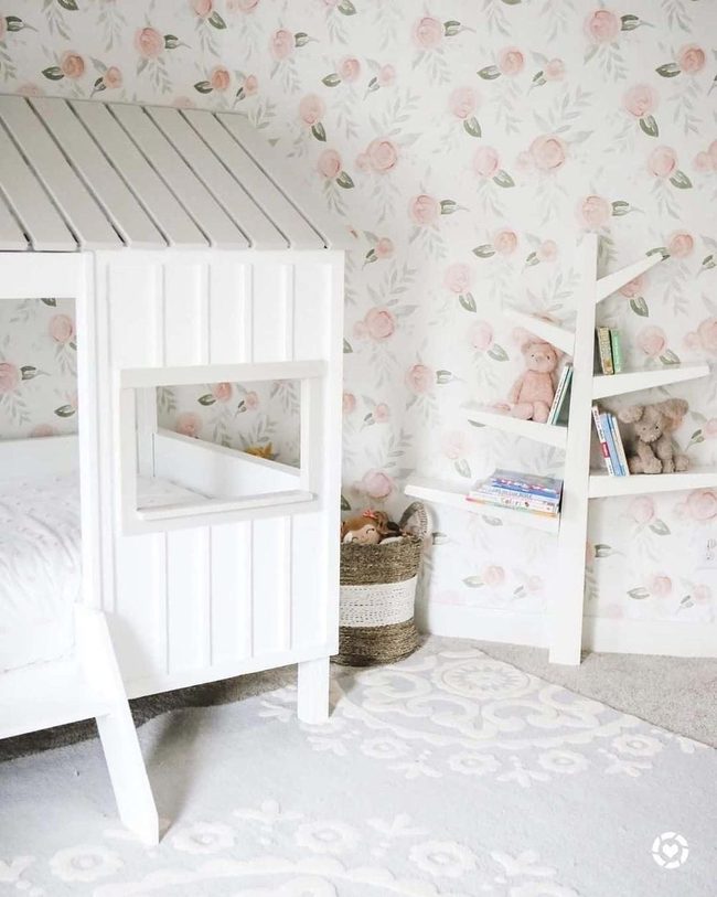 Pink Florals With White Tree Shelves