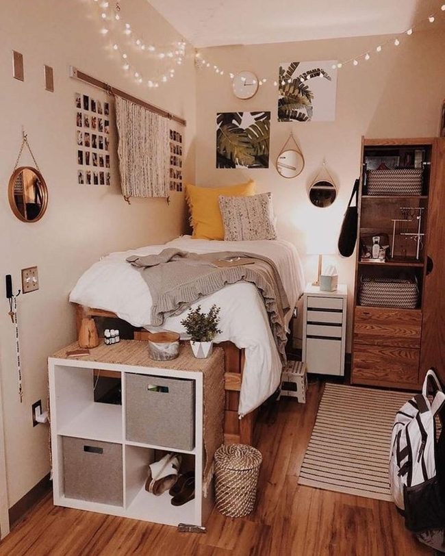 Wooden Bedroom String Lights
