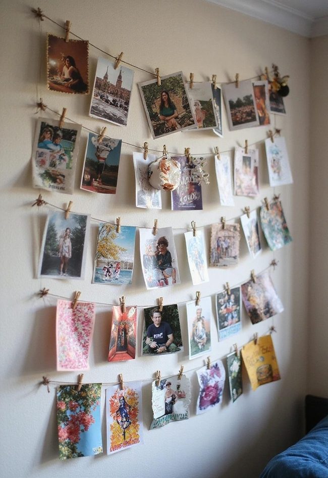 String-Hung Photo Memory Wall