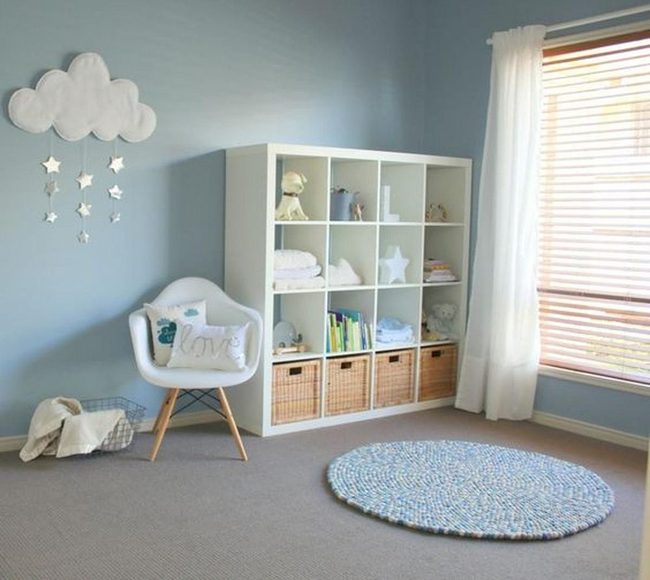Light Blue Nursery With Starlit Walls