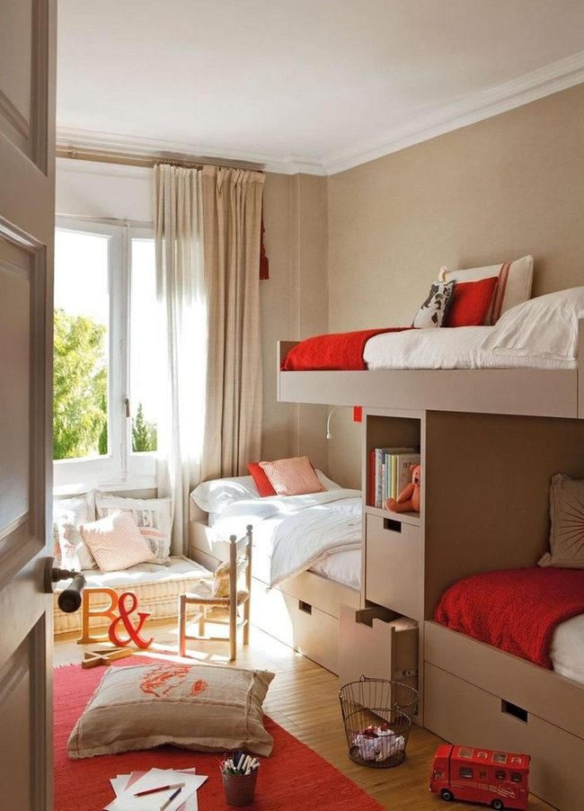 Red Blankets, Sunlit Bedroom