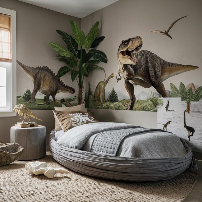 Cream Walls Dinosaur Mural Stone