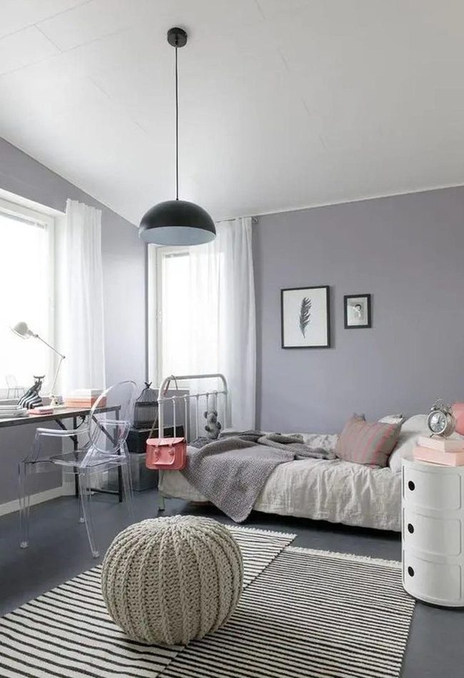 Purple-Gray Striped Bedroom Sanctuary