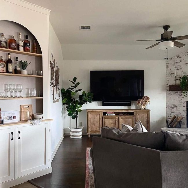 White Wall Gray Sofa Brick
