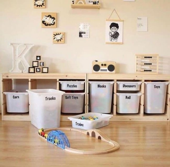 Colorful Labeled Buckets Toy Organization