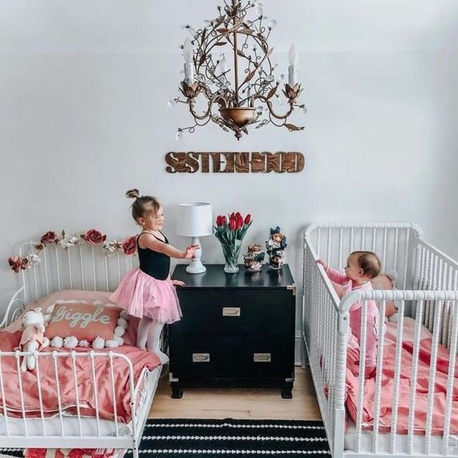 Pink Metal Beds, Black Accents