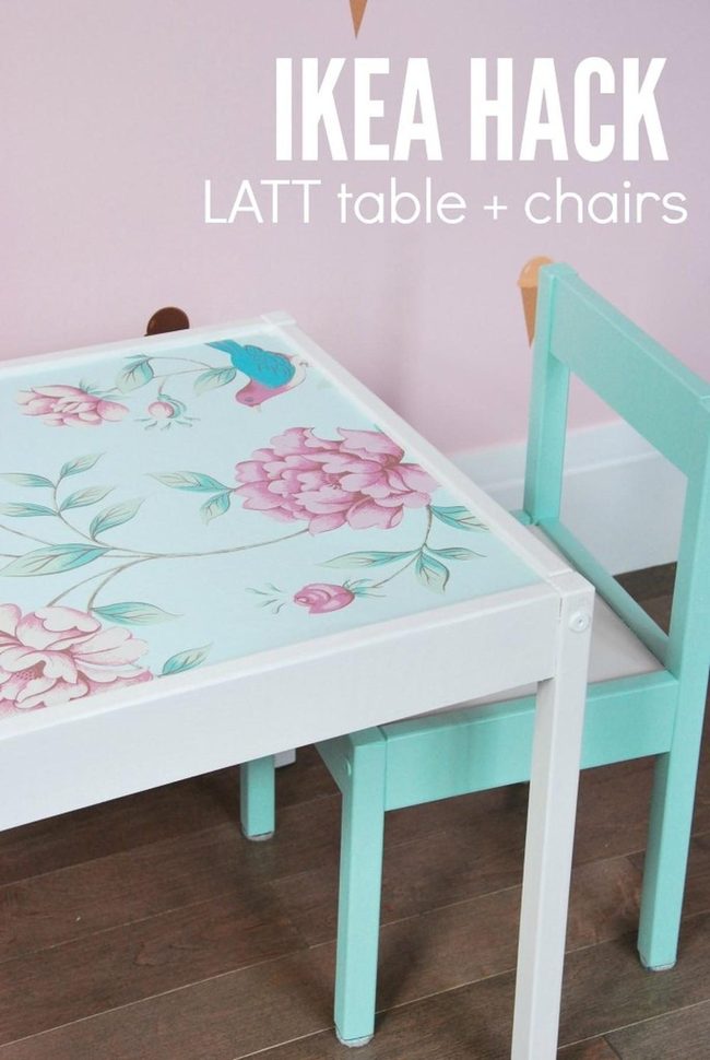 Pink Flowers Light Blue Table