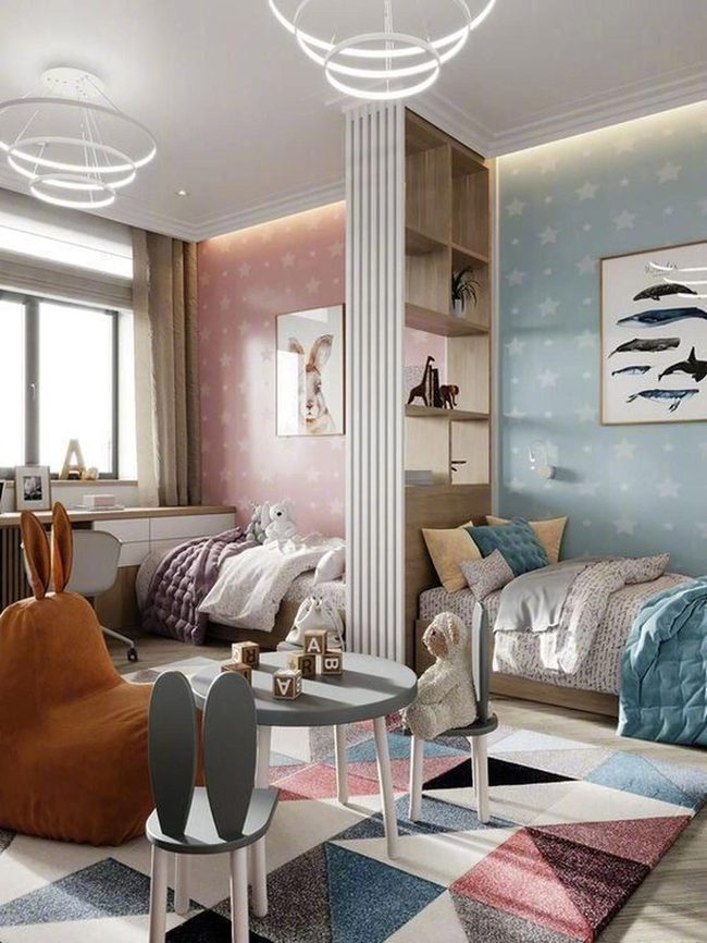 Pink And Blue Twin Bedroom Stars