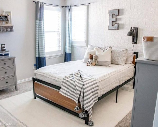 Brick Texture Bedroom Blue Accents