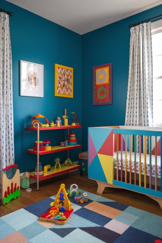 Teal Walls and Geometric Nursery