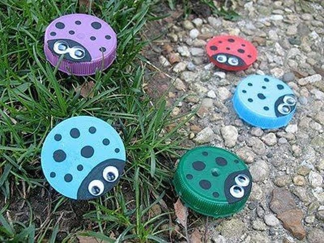 Bottle Cap Ladybugs Garden Path