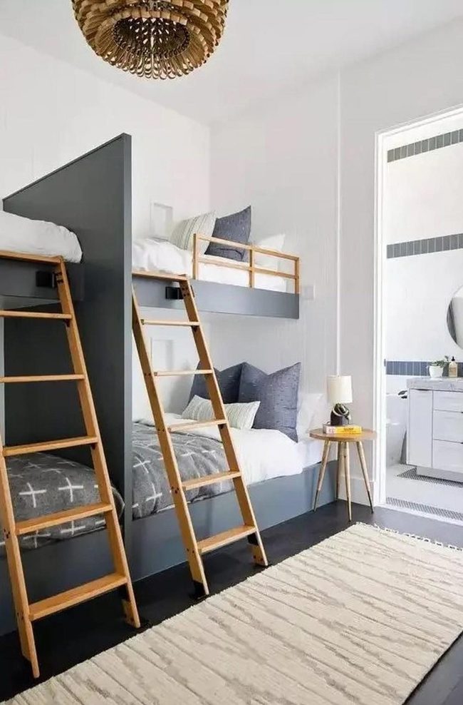 Wooden Bunk Beds, White Walls