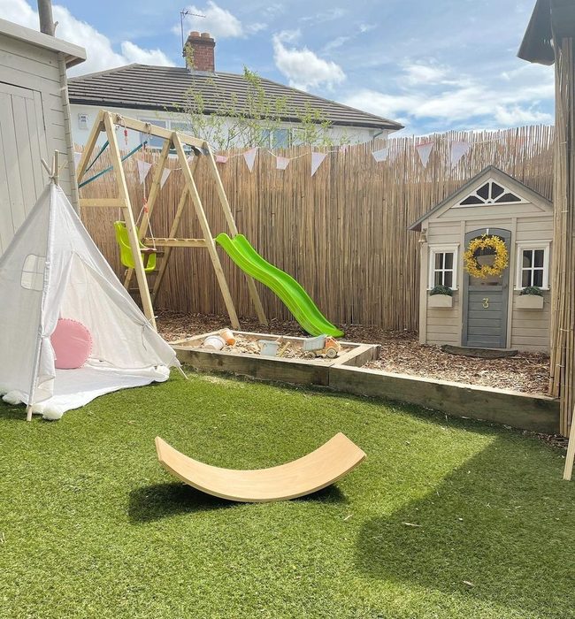 Backyard Play Zone With Wooden Structures