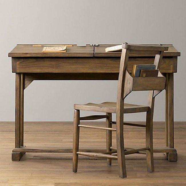 Natural Wood Storage Desk Set