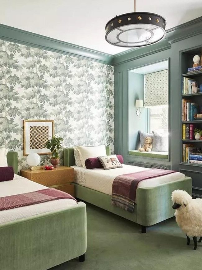 Green And Purple Woodland Bedroom