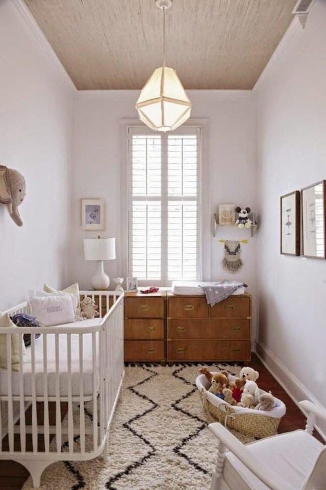 White Walls, Wood Beams, Soft Nursery